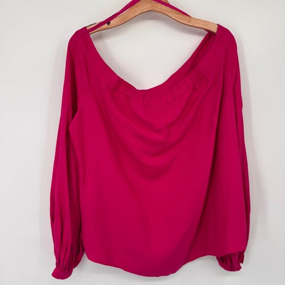 Anthropologie Floreat Hot Pink Mazza Off The Shoulder blouse size 12 top womens - Picture 10 of 12